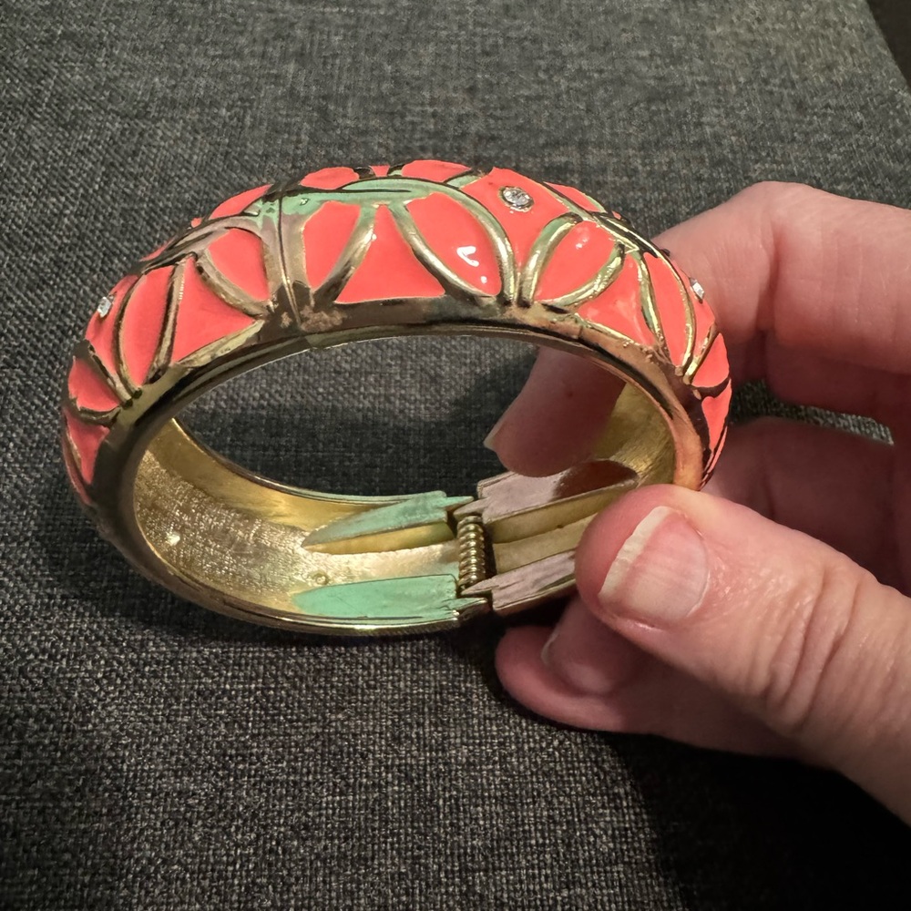 Gold and Coral Enamel Bracelet Costume Jewelry - Picture 5 of 5